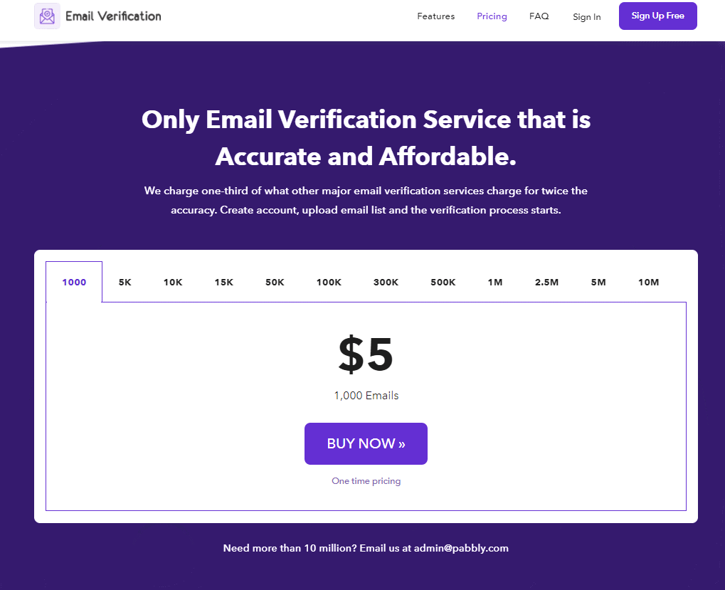 Pabbly Email Verification Pricing Plans