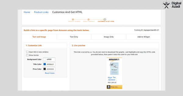 Amazon Affiliate Link Generation Via Product Link Tool